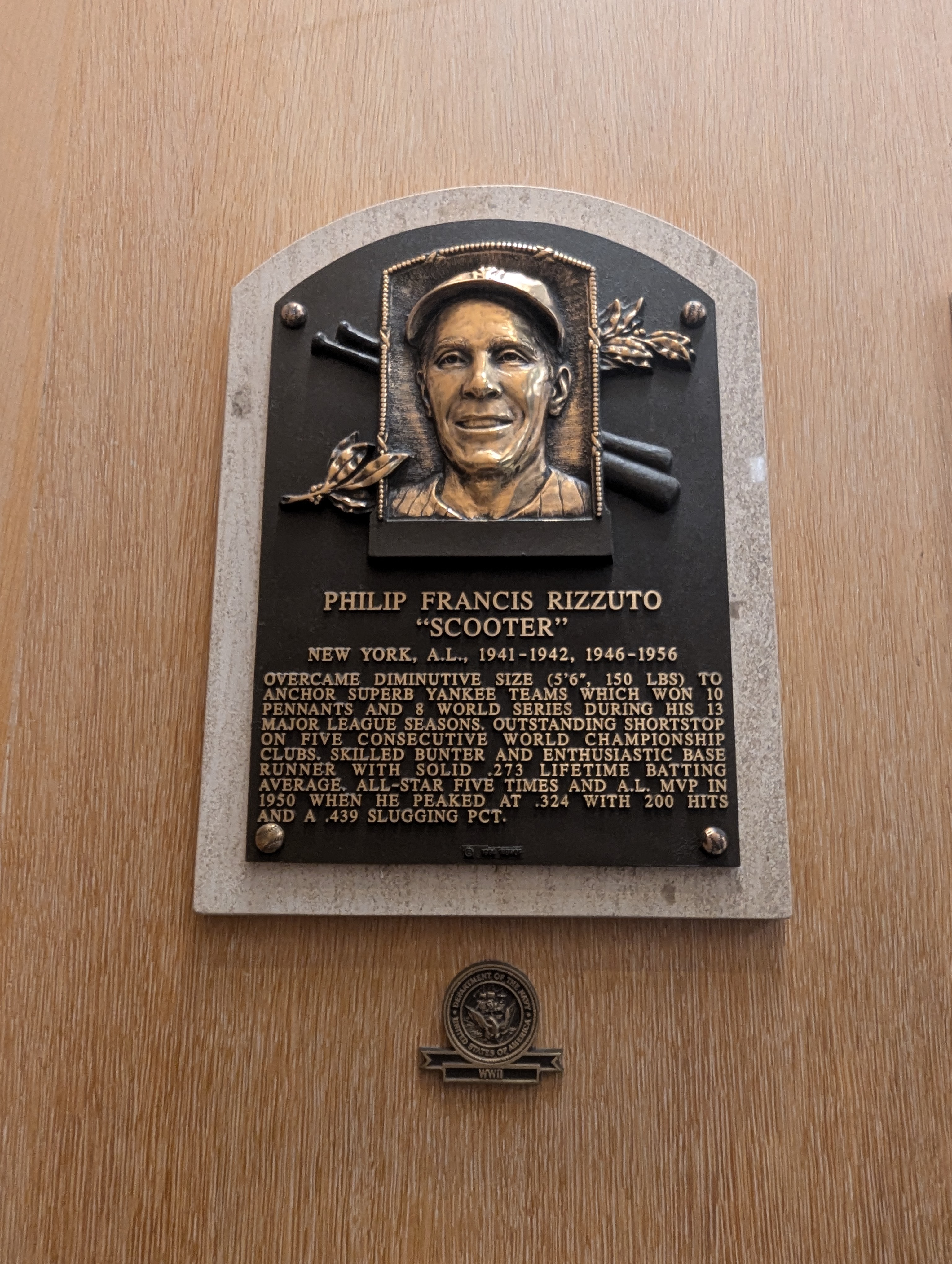 Phil Rizzuto bronze Hall of Fame plaque